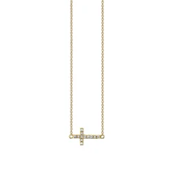 Gold & Pavé Diamond Small Sideways Cross Necklace