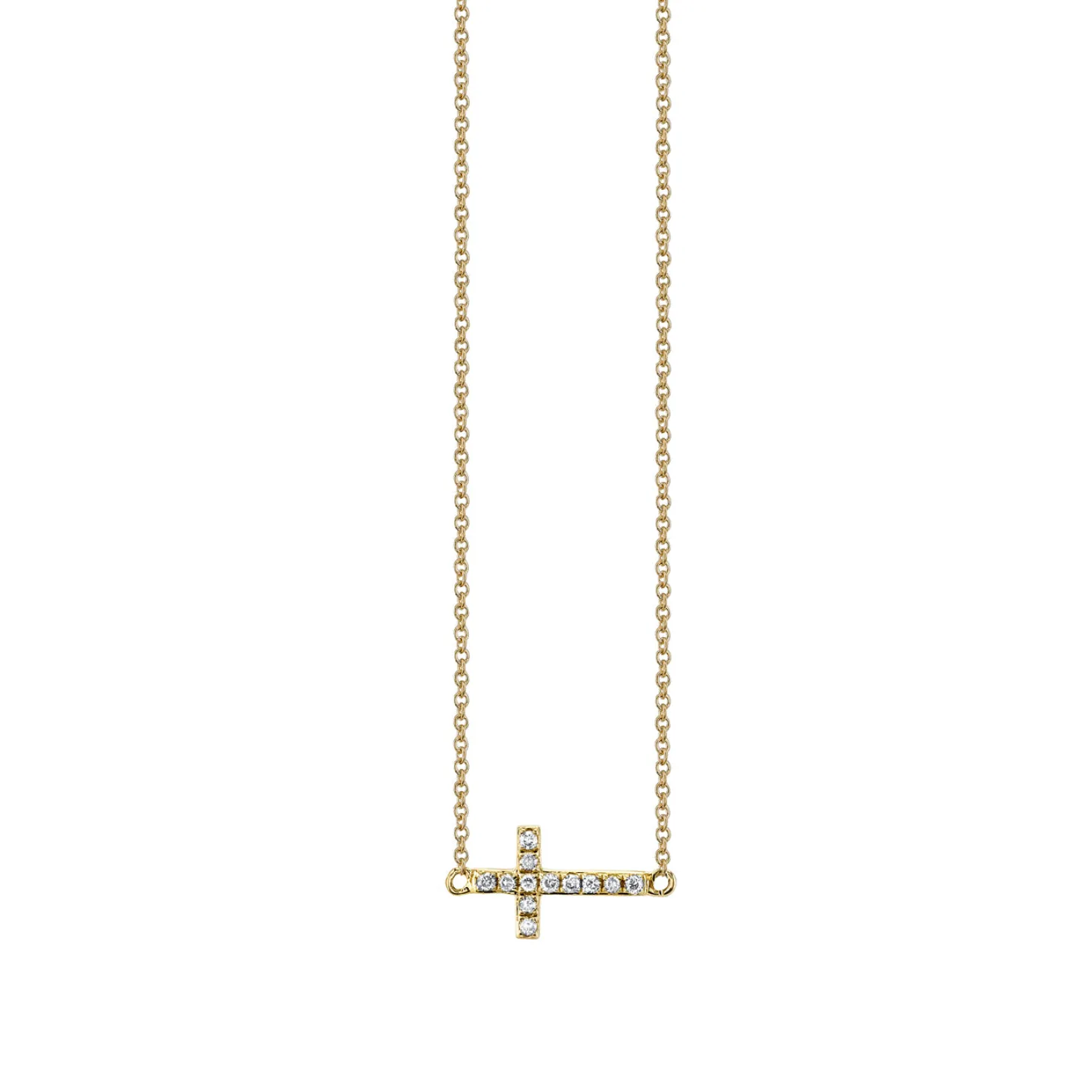 Gold & Pavé Diamond Small Sideways Cross Necklace