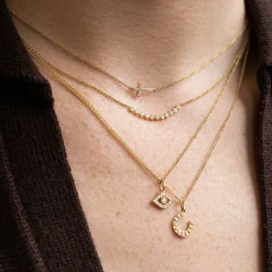 Gold & Pavé Diamond Small Sideways Cross Necklace