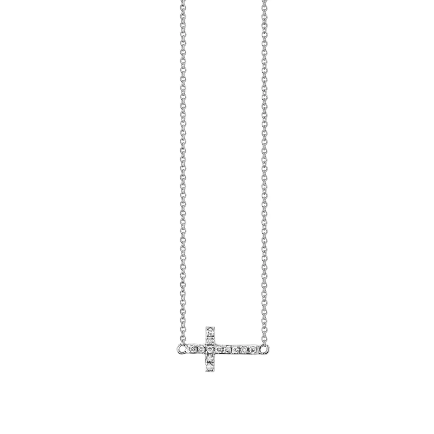 Gold & Pavé Diamond Small Sideways Cross Necklace