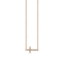 Gold & Pavé Diamond Small Sideways Cross Necklace