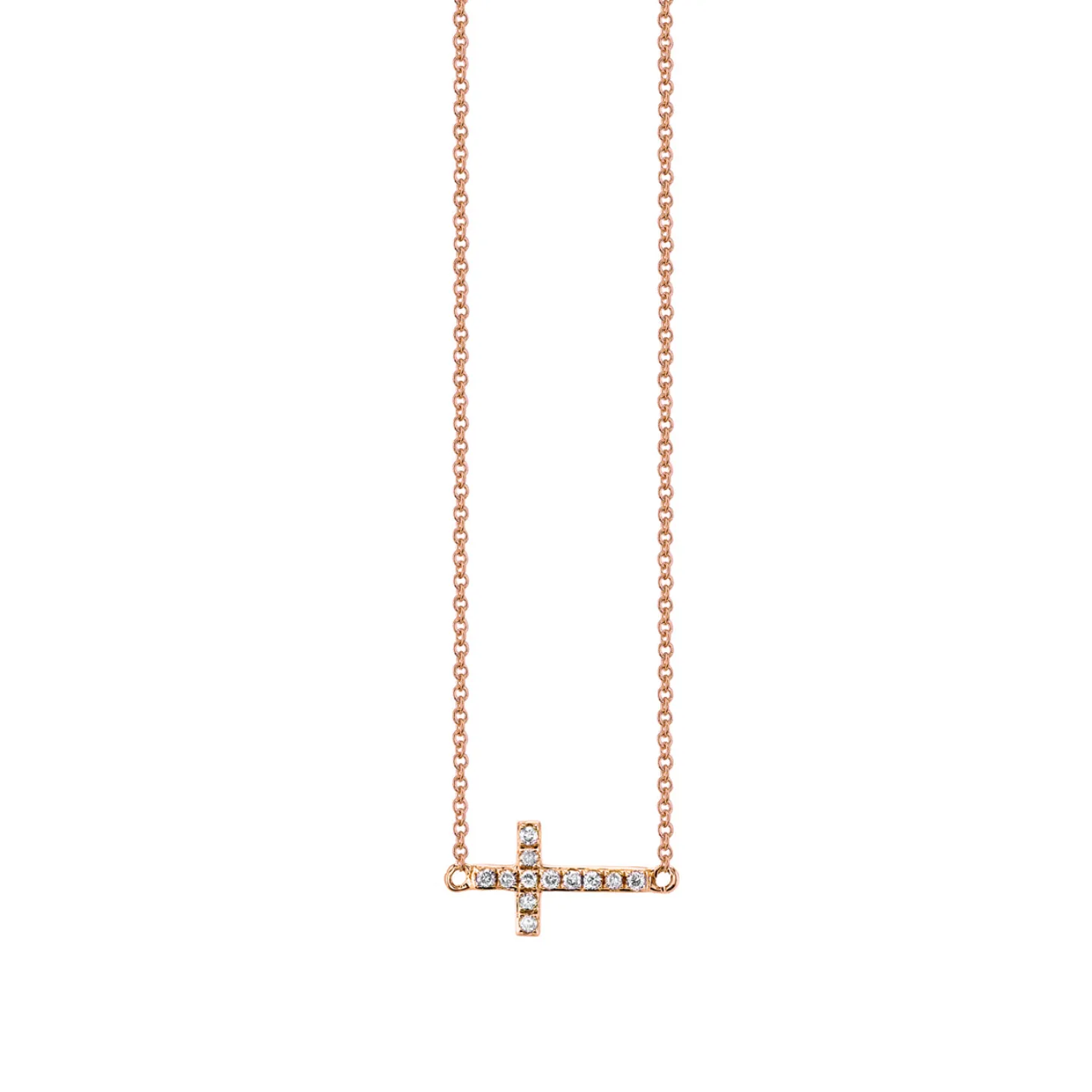 Gold & Pavé Diamond Small Sideways Cross Necklace