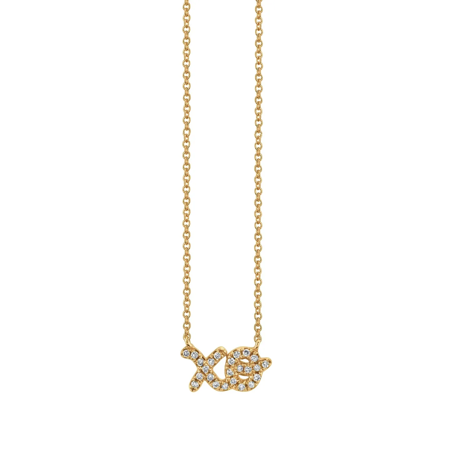 Gold & Pavé Diamond XO Script Necklace