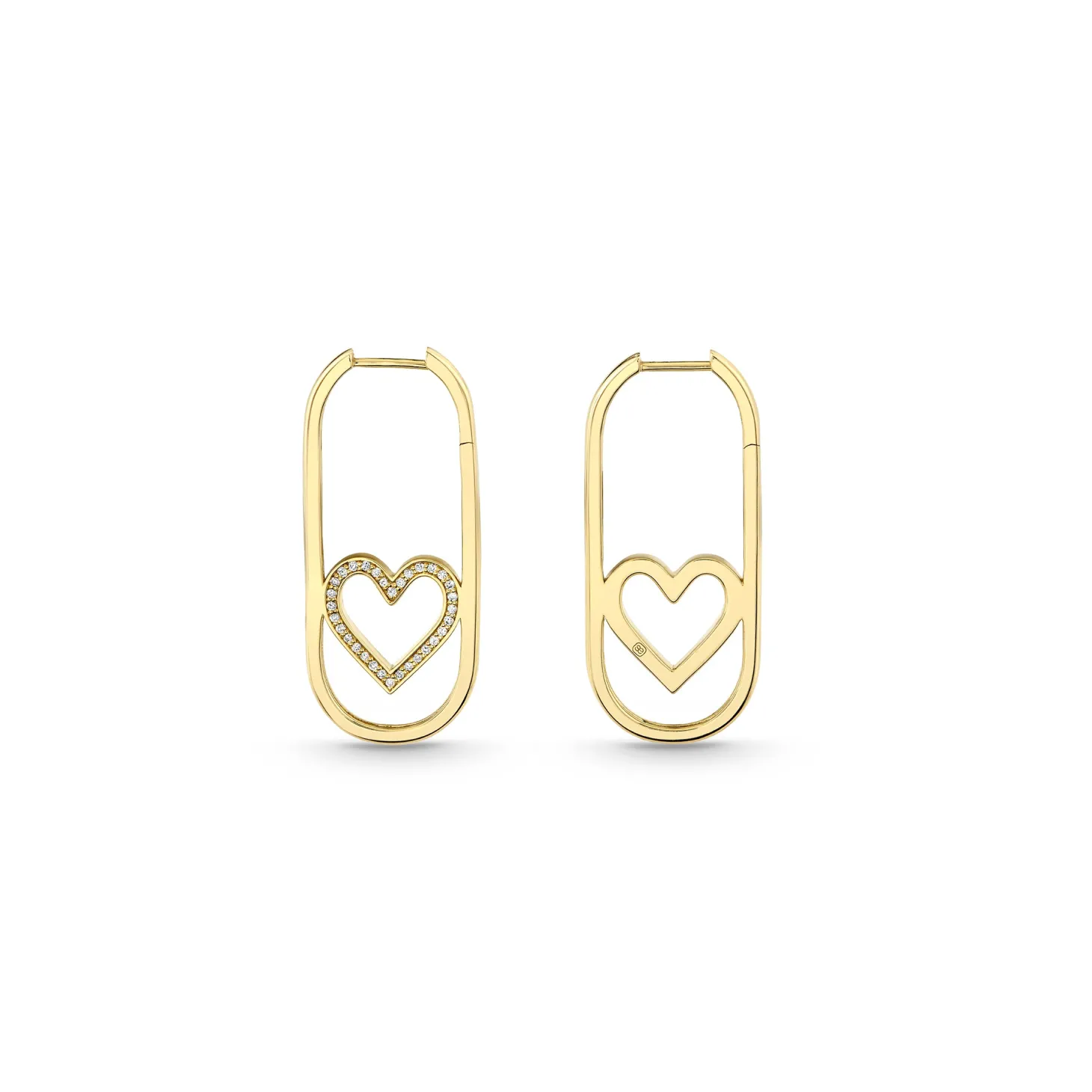 Gold & Pave Diamond Open Heart Long Hoops