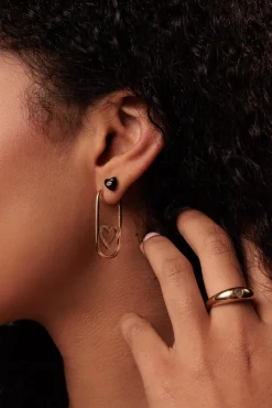 Gold & Pave Diamond Open Heart Long Hoops
