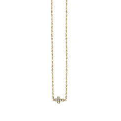 Gold & Pave Diamond Tiny Cross Necklace