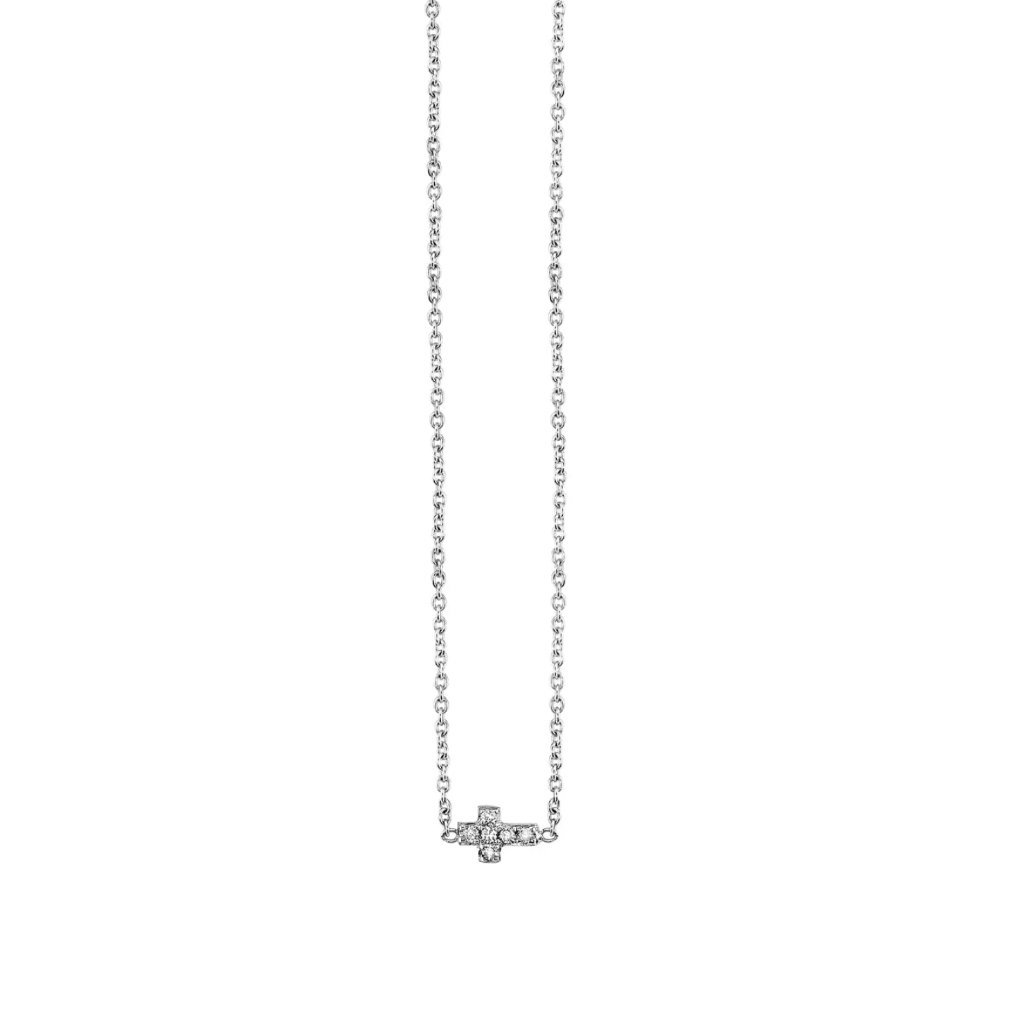 Gold & Pave Diamond Tiny Cross Necklace