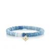 Gold & Pearl Moroccan Flower on Blue Opal Heishi