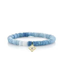 Gold & Pearl Moroccan Flower on Blue Opal Heishi