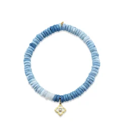 Gold & Pearl Moroccan Flower on Blue Opal Heishi