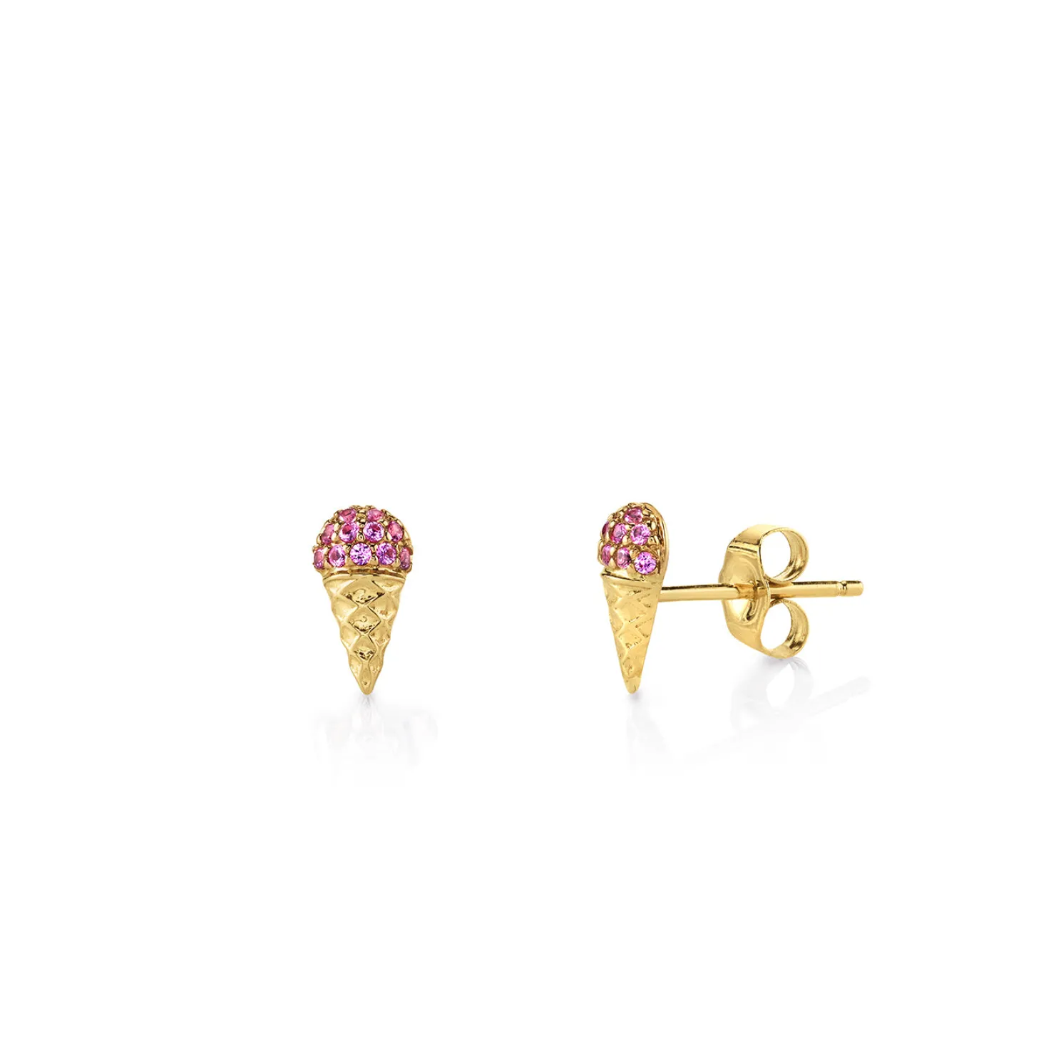 Gold & Pink Sapphire Small Ice Cream Cone Stud