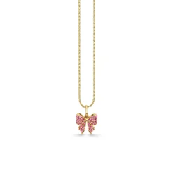 Gold & Pink Sapphire Small Bow Charm