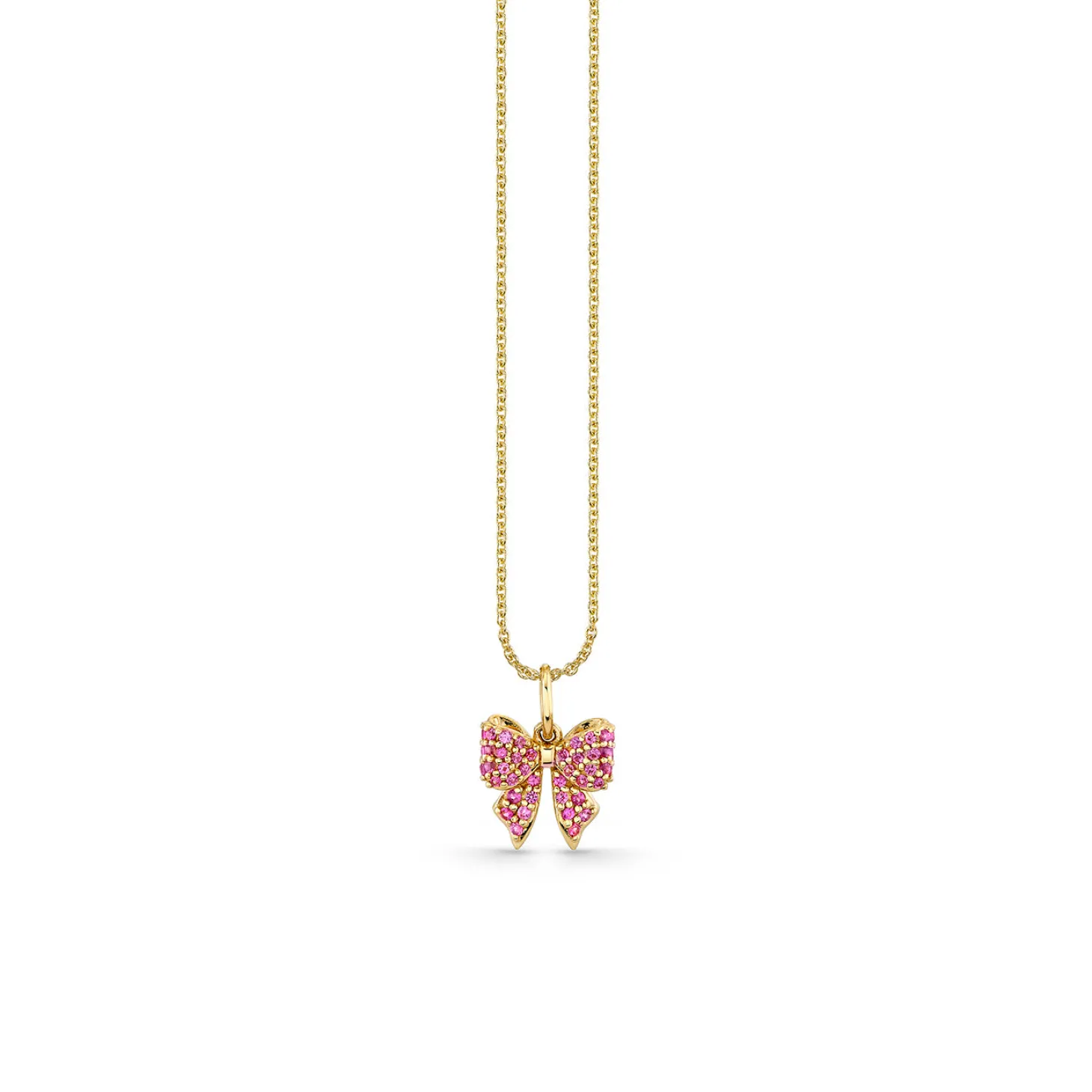 Gold & Pink Sapphire Small Bow Charm