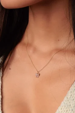 Gold & Pink Sapphire Small Bow Charm