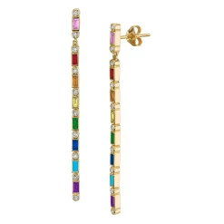 Gold & Rainbow Baguette & Bezel Drop Earrings