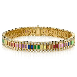 Gold & Rainbow Baguette and Round Bezel Eternity Bracelet