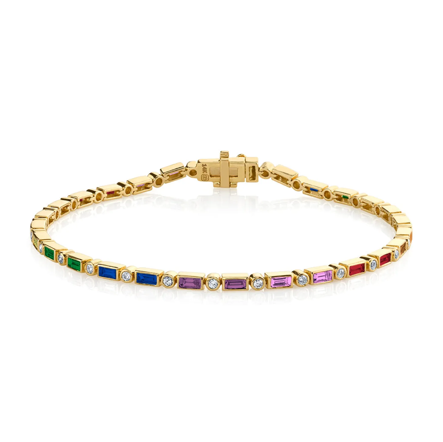 Gold & Rainbow Baguette and Round Bezel Eternity Bracelet