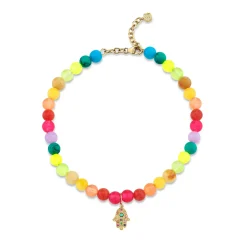 Gold & Rainbow Hamsa Rainbow Jade Anklet