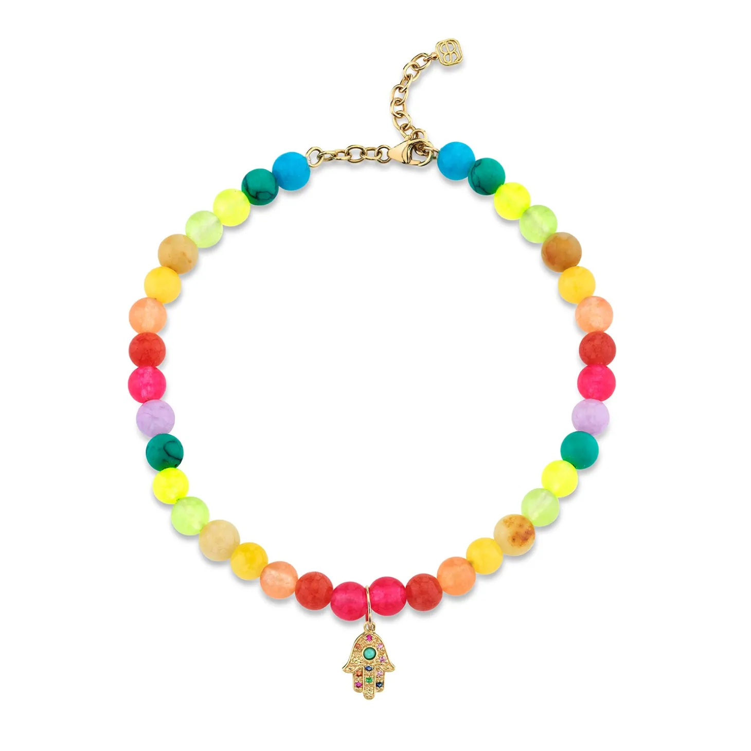 Gold & Rainbow Hamsa Rainbow Jade Anklet