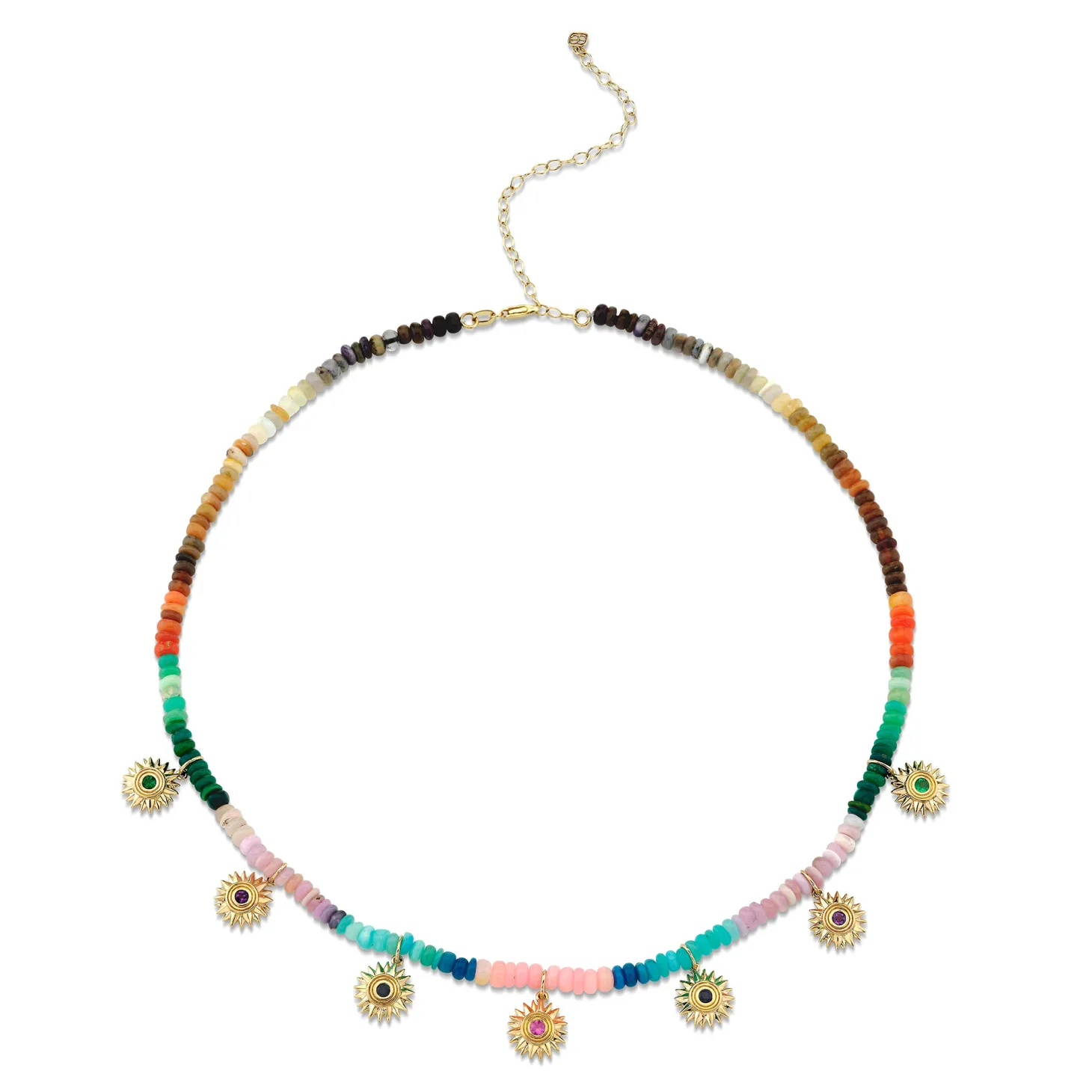 Gold & Rainbow Multi-Charm Sunburst Opal Necklace