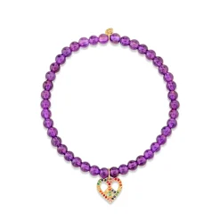 Gold & Rainbow Peace Heart on Amethyst