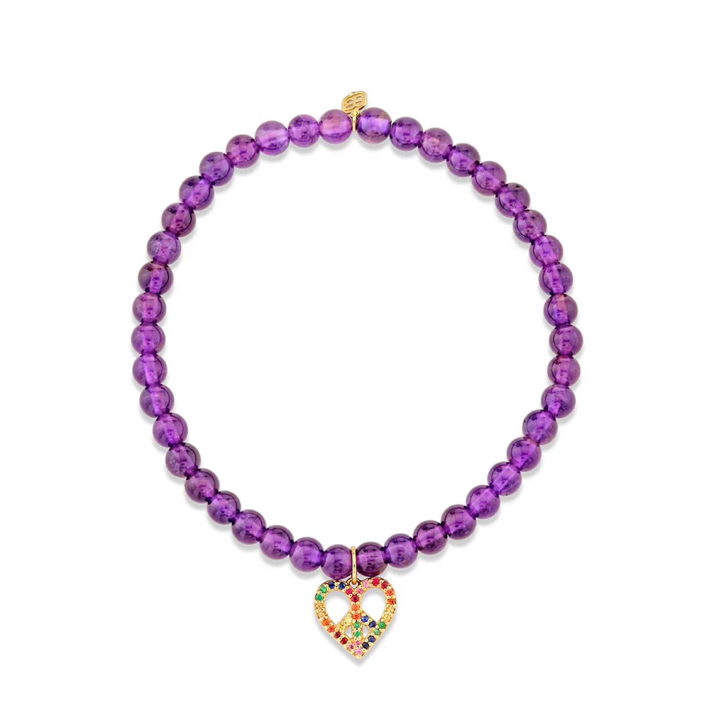 Gold & Rainbow Peace Heart on Amethyst