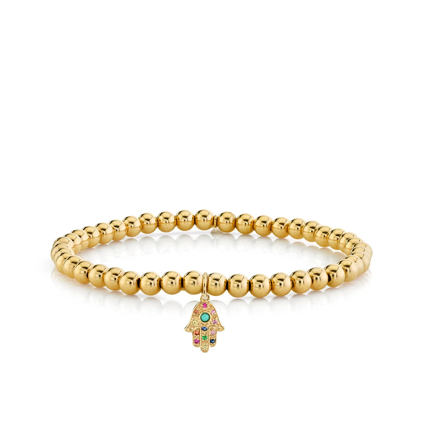 Gold & Rainbow Small Hamsa On Gold Beads