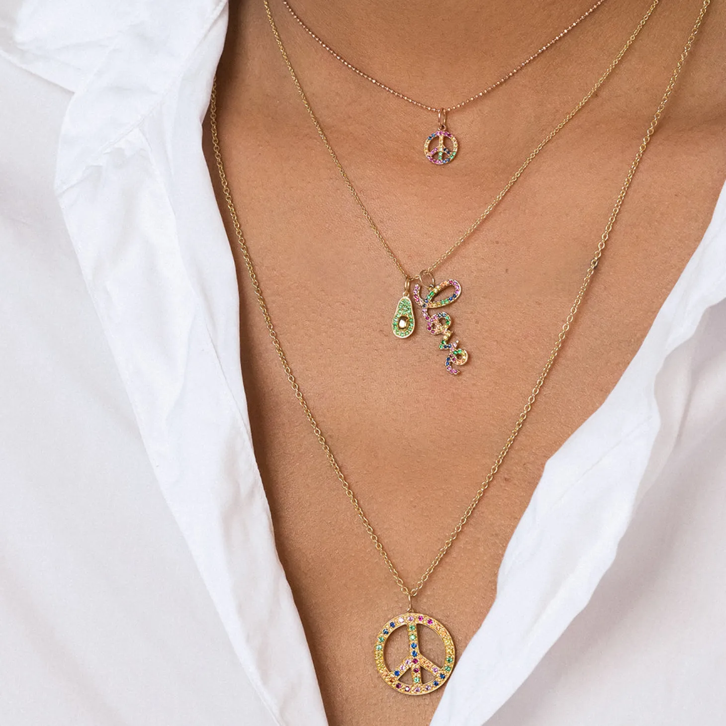 Gold & Rainbow Small Peace Sign Charm