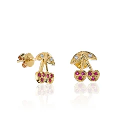 Gold & Ruby Cherry Stud