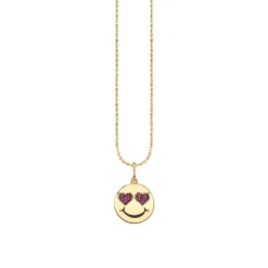 Gold & Ruby Heart Eyes Happy Face Charm