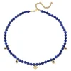 Gold & Sapphire Fluted Charms on Lapis Beaded Necklace
