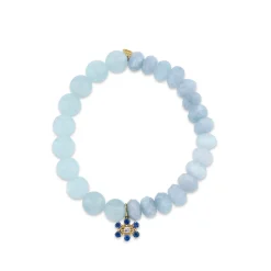 Gold & Sapphire Marquise Eye Flower on Aquamarine