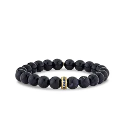 Gold & Sapphire 8mm Scallop Edge Pave Rondelle on Blue Goldstone