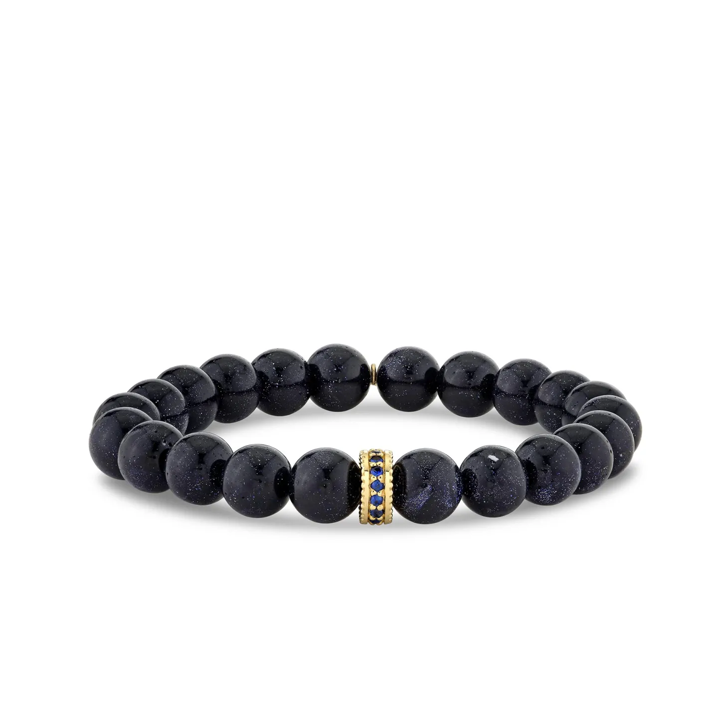 Gold & Sapphire 8mm Scallop Edge Pave Rondelle on Blue Goldstone