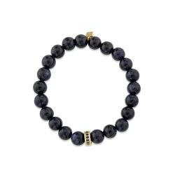 Gold & Sapphire 8mm Scallop Edge Pave Rondelle on Blue Goldstone