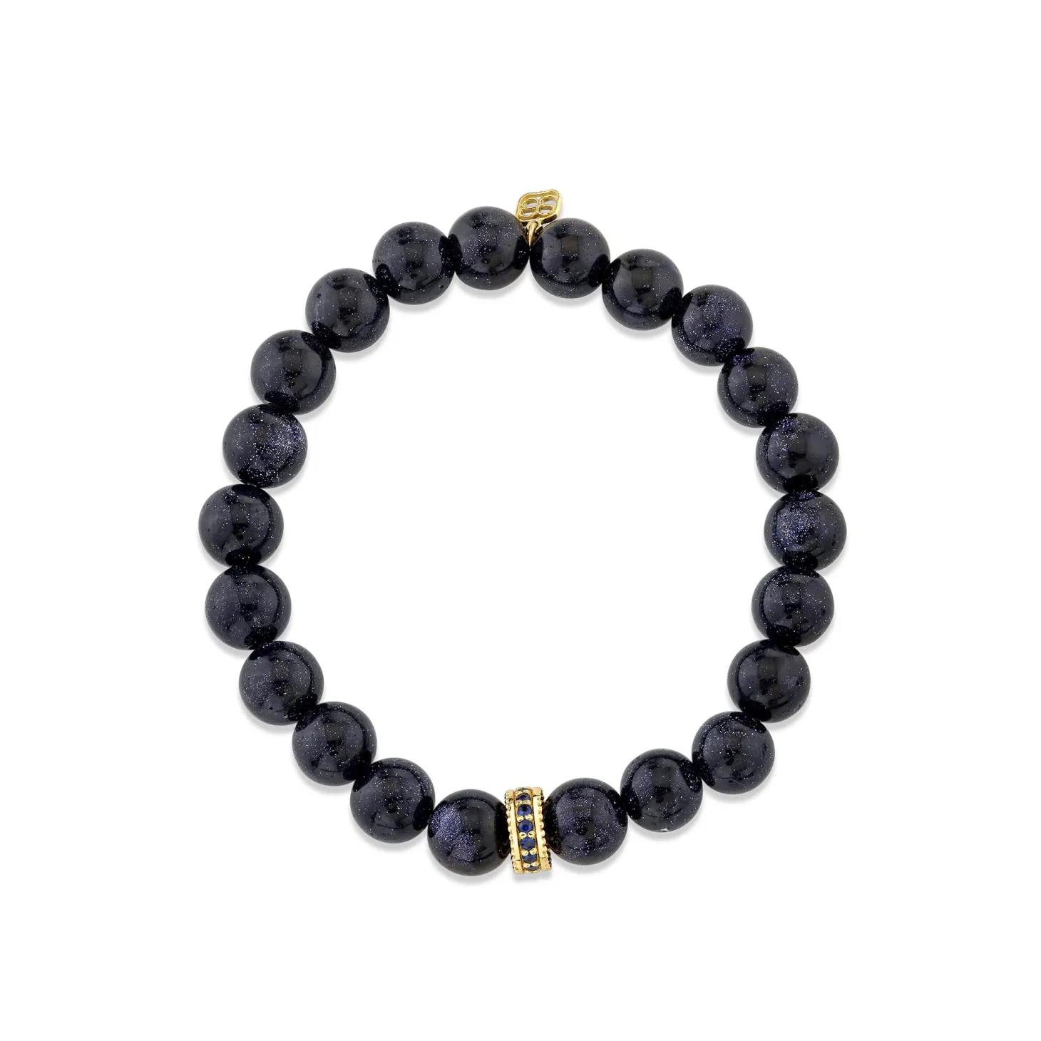 Gold & Sapphire 8mm Scallop Edge Pave Rondelle on Blue Goldstone