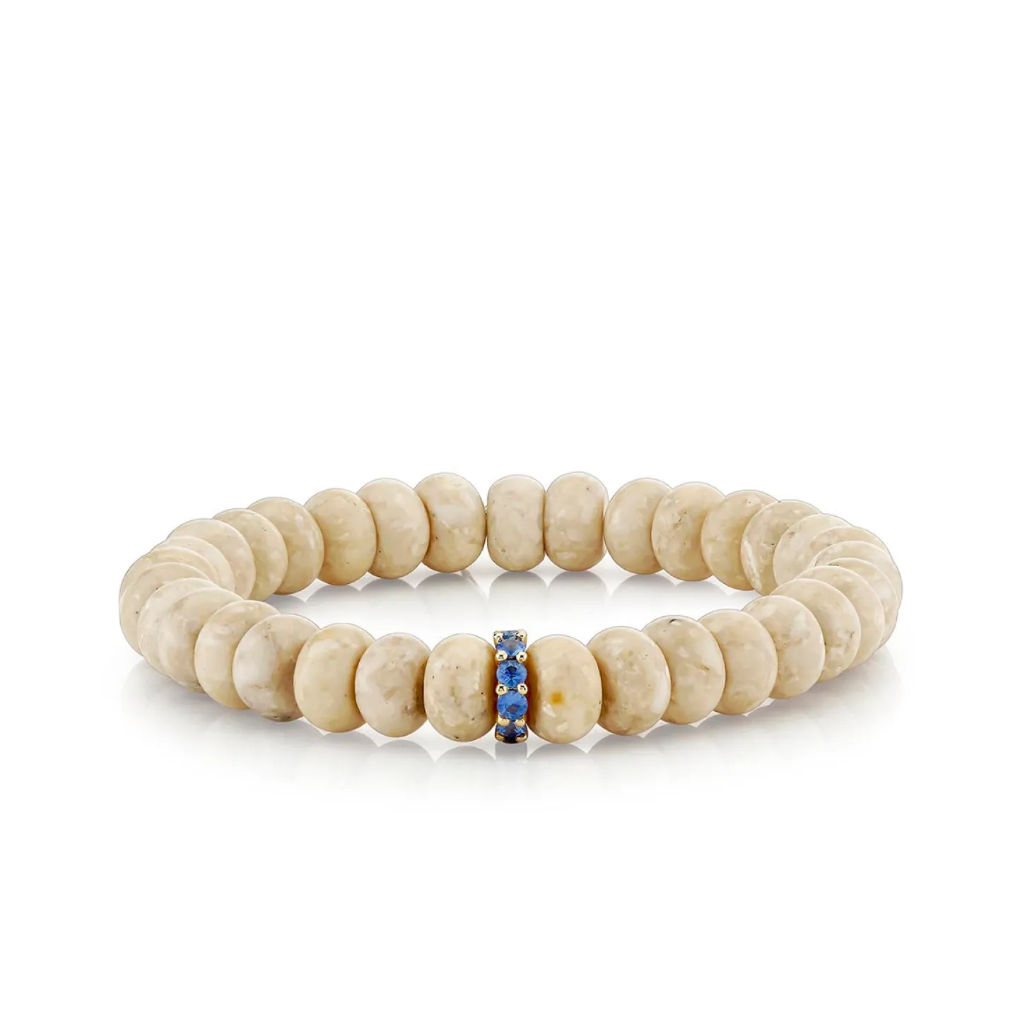 Gold & Sapphire Rondelle on Cream Jasper