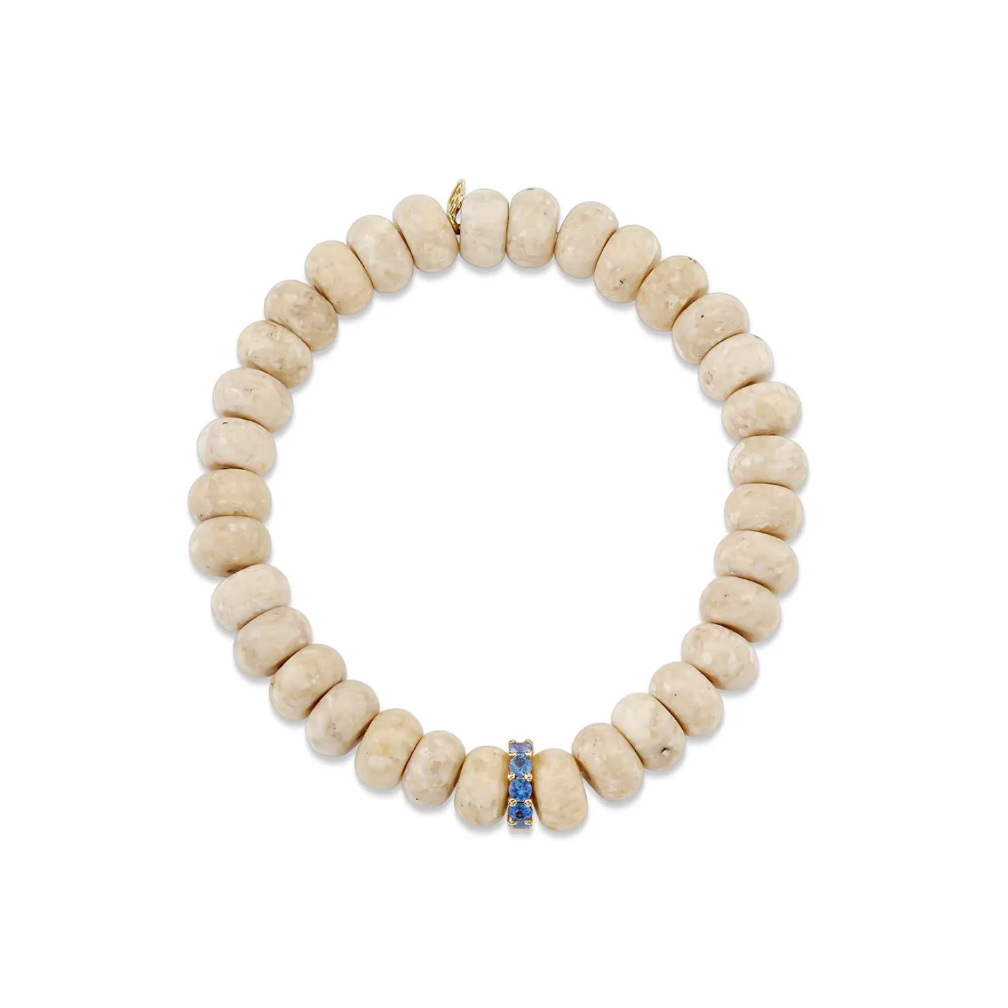 Gold & Sapphire Rondelle on Cream Jasper
