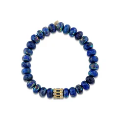 Gold & Sapphire Stacked Baguette & Bezel Rondelle on AB Lapis