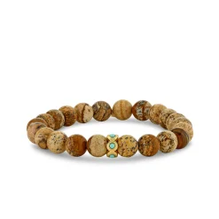 Gold & Turquoise Fluted Rondelle on Jasper