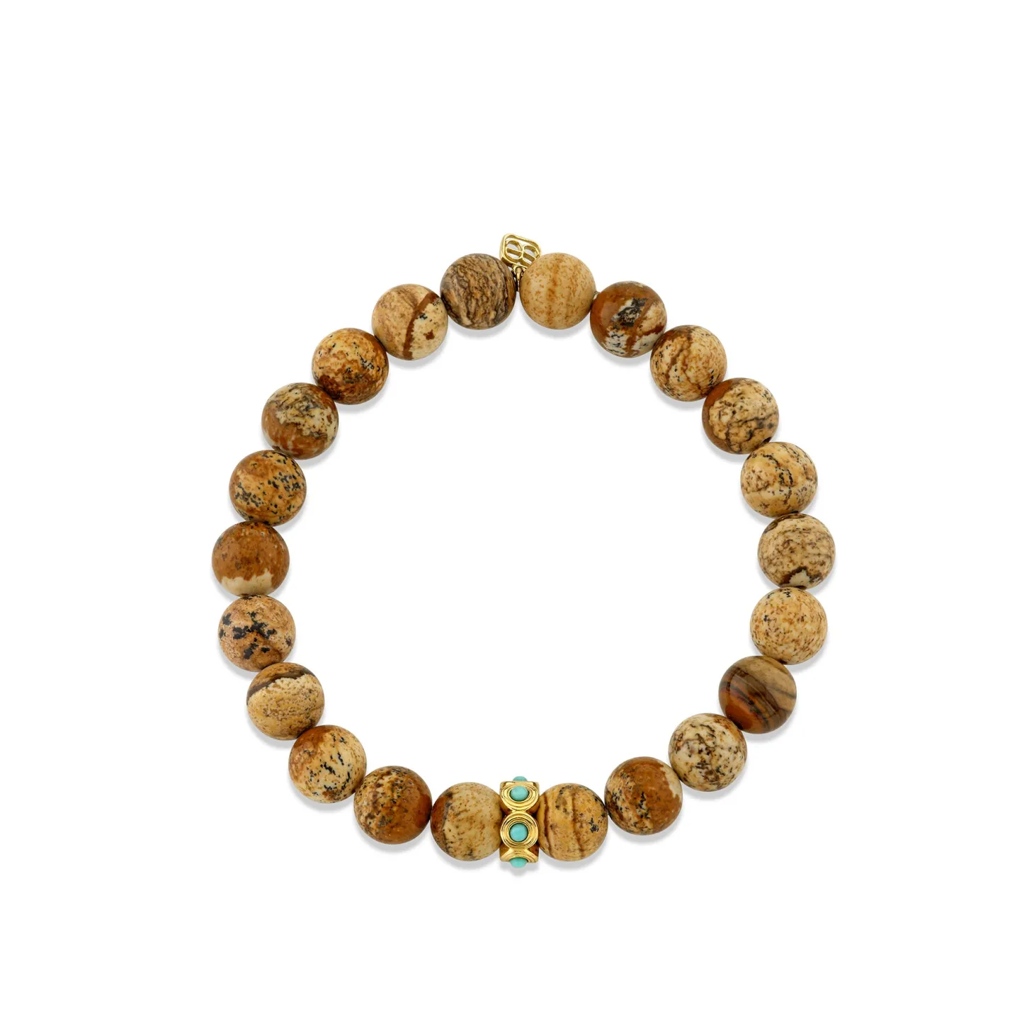Gold & Turquoise Fluted Rondelle on Jasper