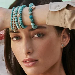 Gold & Turquoise Fluted Single Stone Stud