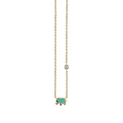 Gold & Turquoise Mini Enamel Elephant Necklace with Bezel Set Diamond