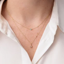 Gold & Turquoise Mini Enamel Eye Necklace with Diamond