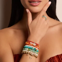 Gold & Turquoise Scallop Rondelle on Red Sea Bamboo