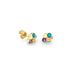 Gold Amethyst & Turquoise Iconography Cluster Stud