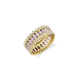 Gold Baguette & Round Bezel Stacked Eternity Ring