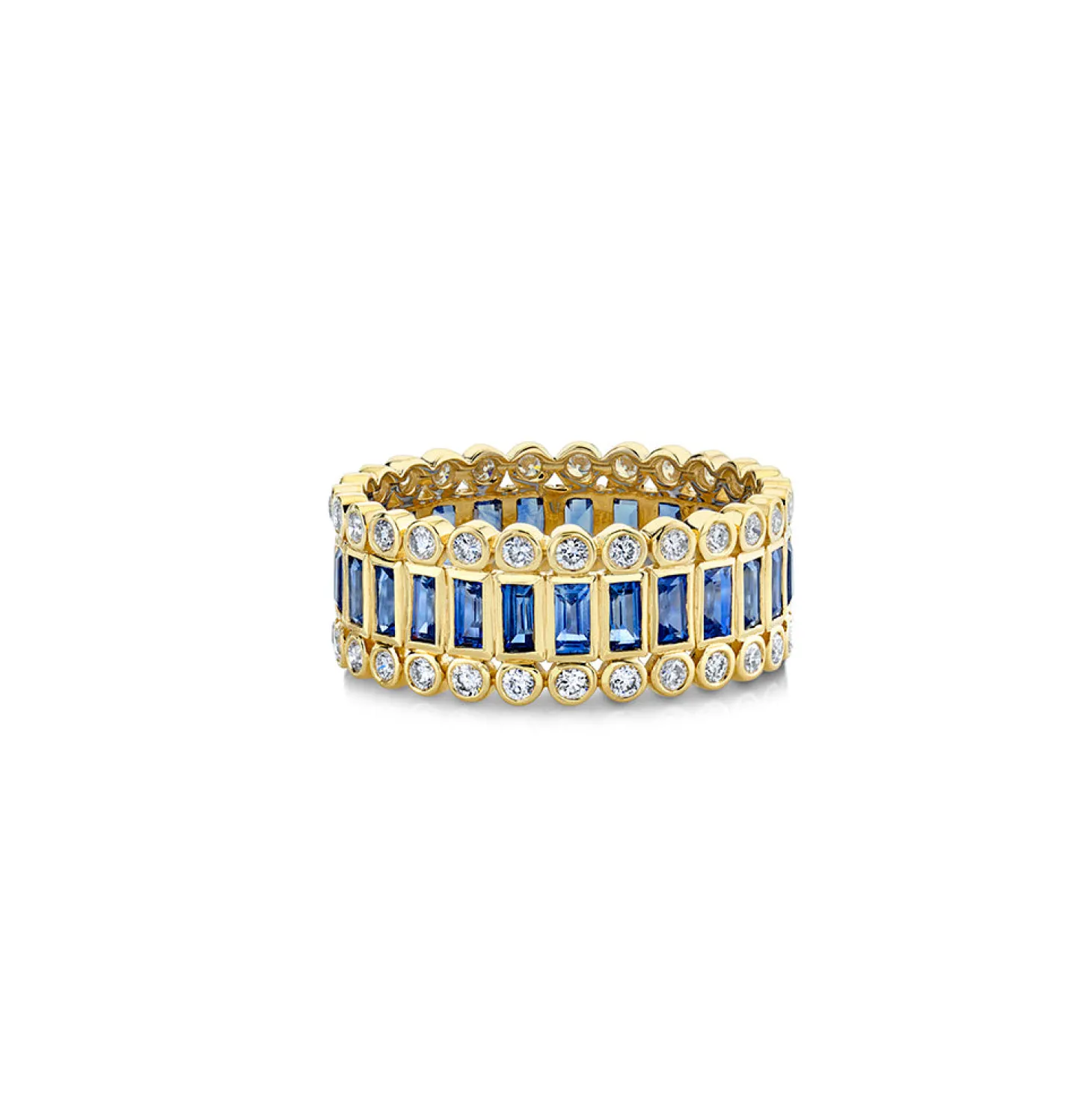 Gold Baguette & Round Bezel Stacked Eternity Ring