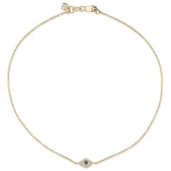 Gold Bezel Sapphire & Diamond Small Eye Anklet