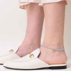 Gold Bezel Sapphire & Diamond Small Eye Anklet